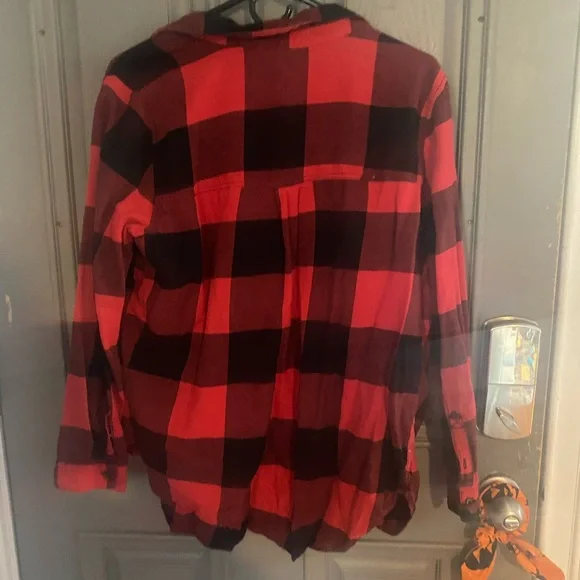 Women’s Red and Black Plaid Button Shirt - Picture 3 of 4